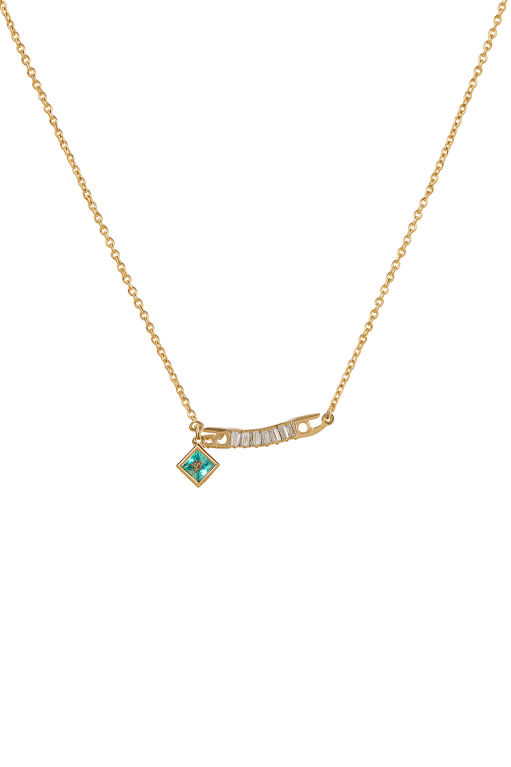 Celeste Curve Necklace – CZ & Blue Accent Bar Pendant