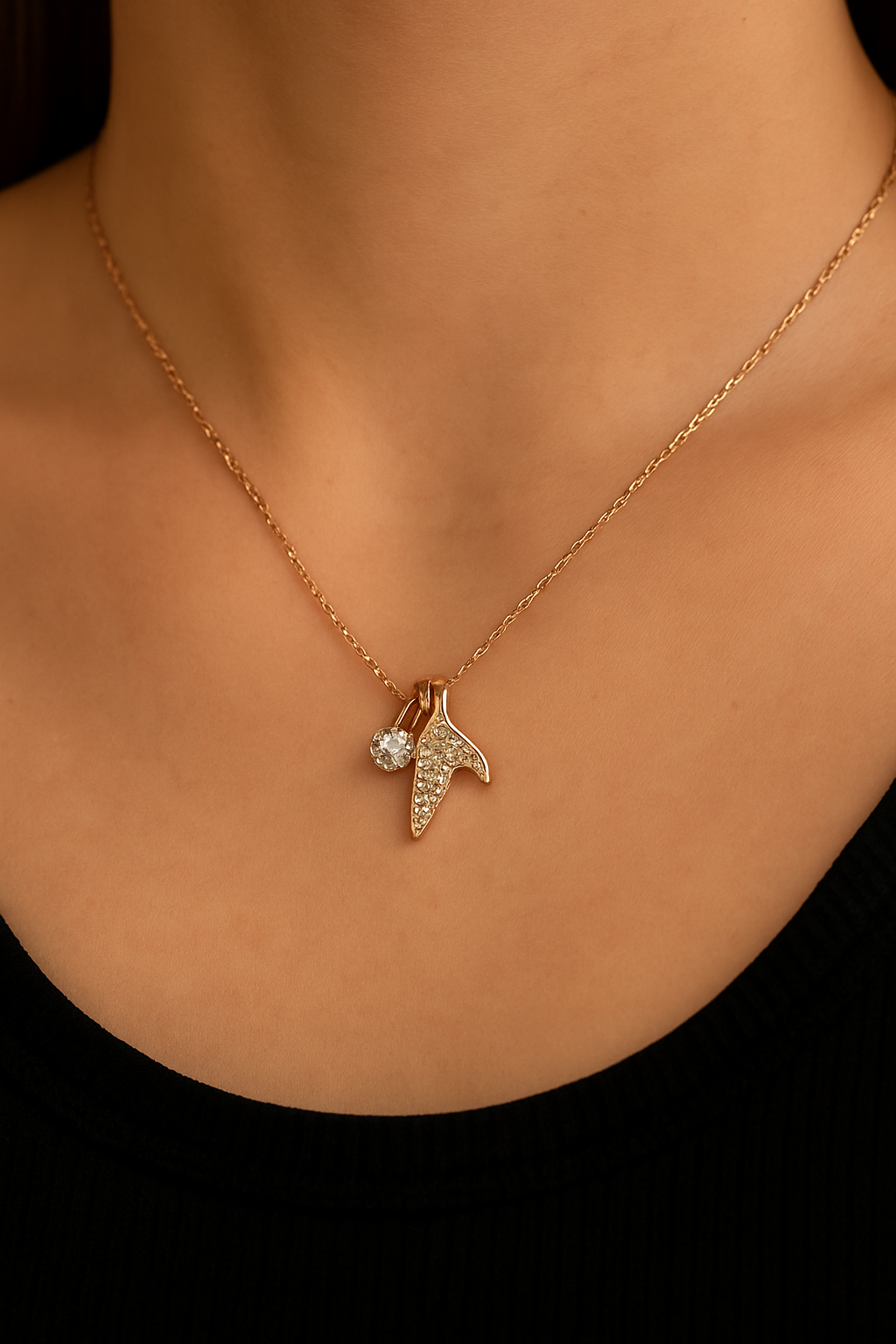 Mermaid Tail Pendant Necklace With CZ Charm Drop