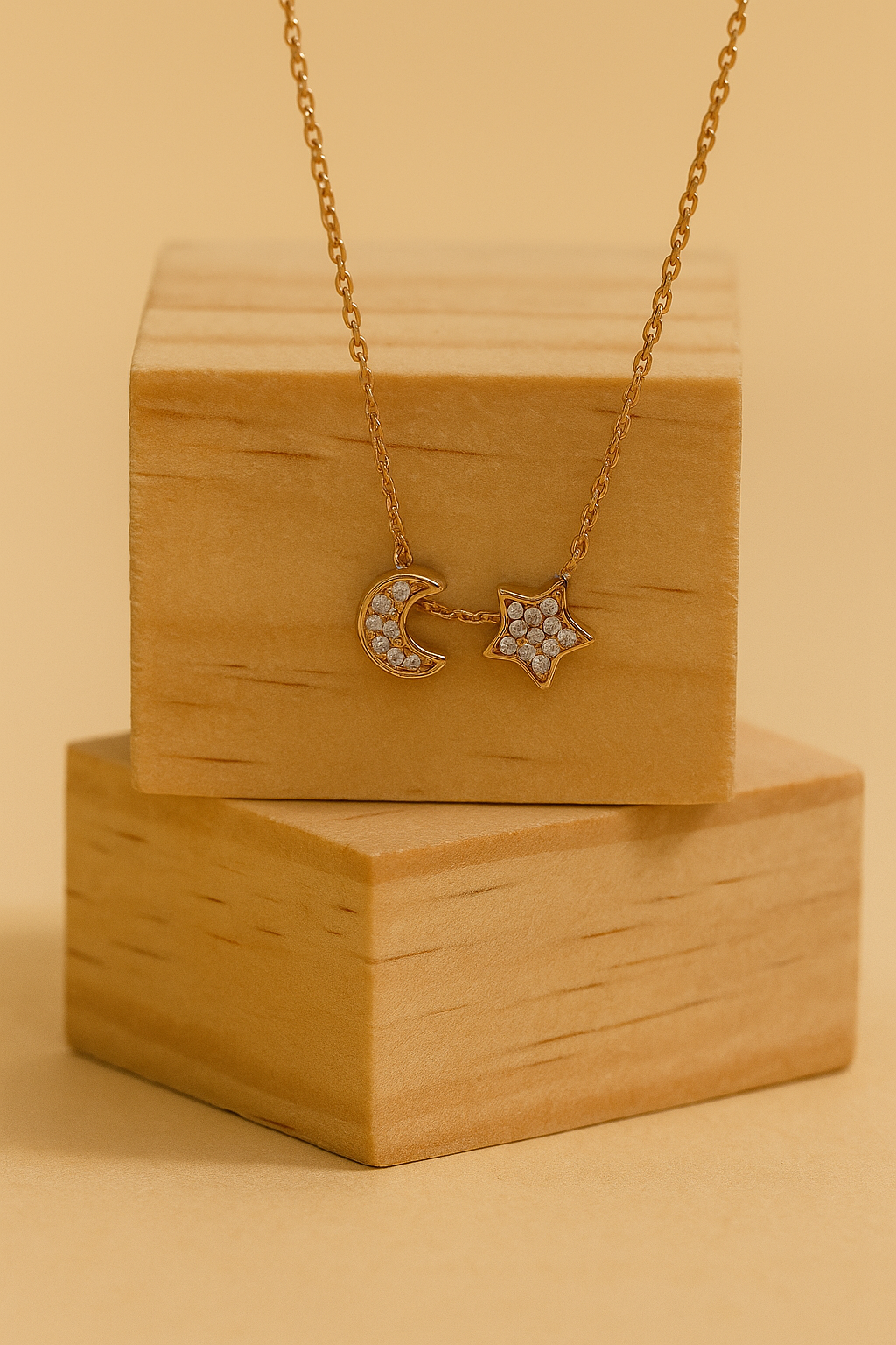 Moon & Star Celestial Necklace Rose Gold Dual Charm Design