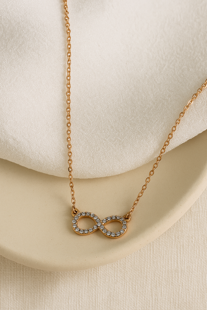 Infinity Sparkle Necklace Delicate Gold Chain with Stone-Studded Infinity Pendant