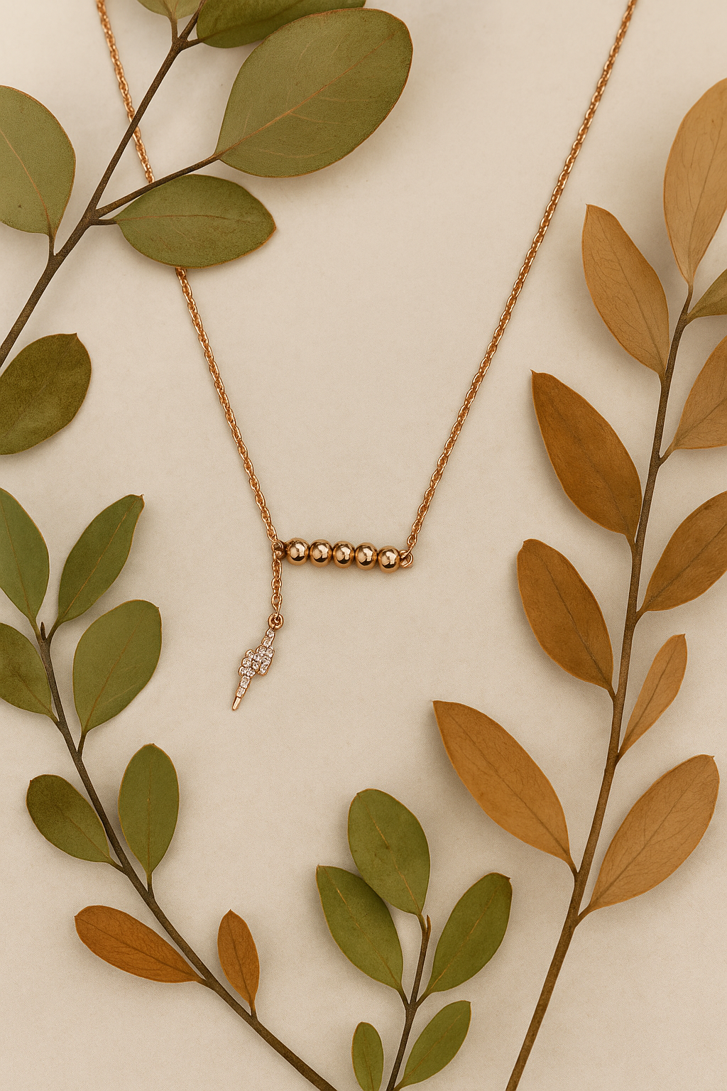 Bolt Bling Beaded Necklace Golden Ball Chain with Crystal Lightning Charm