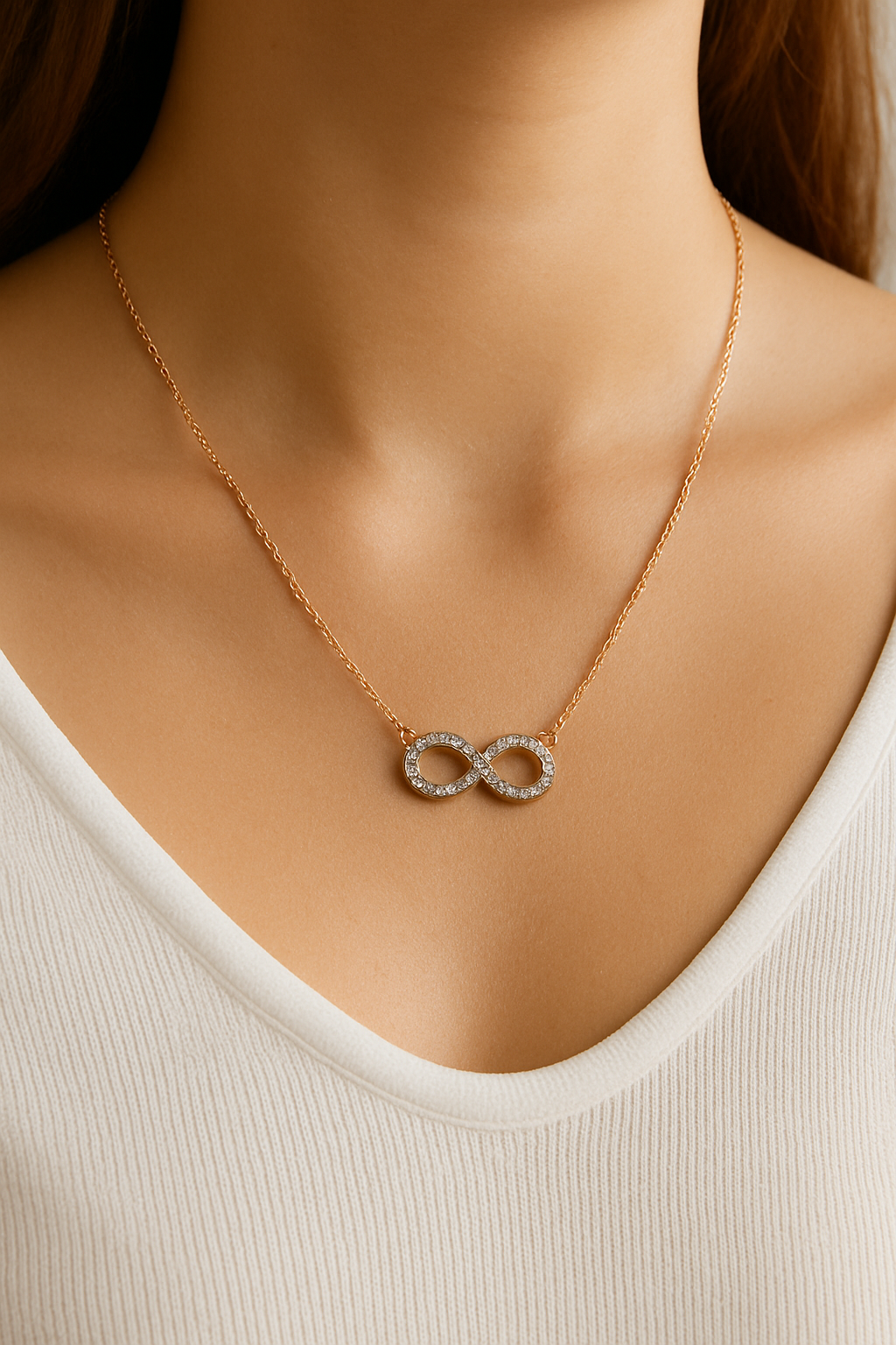 Infinity Sparkle Necklace Delicate Gold Chain with Stone-Studded Infinity Pendant