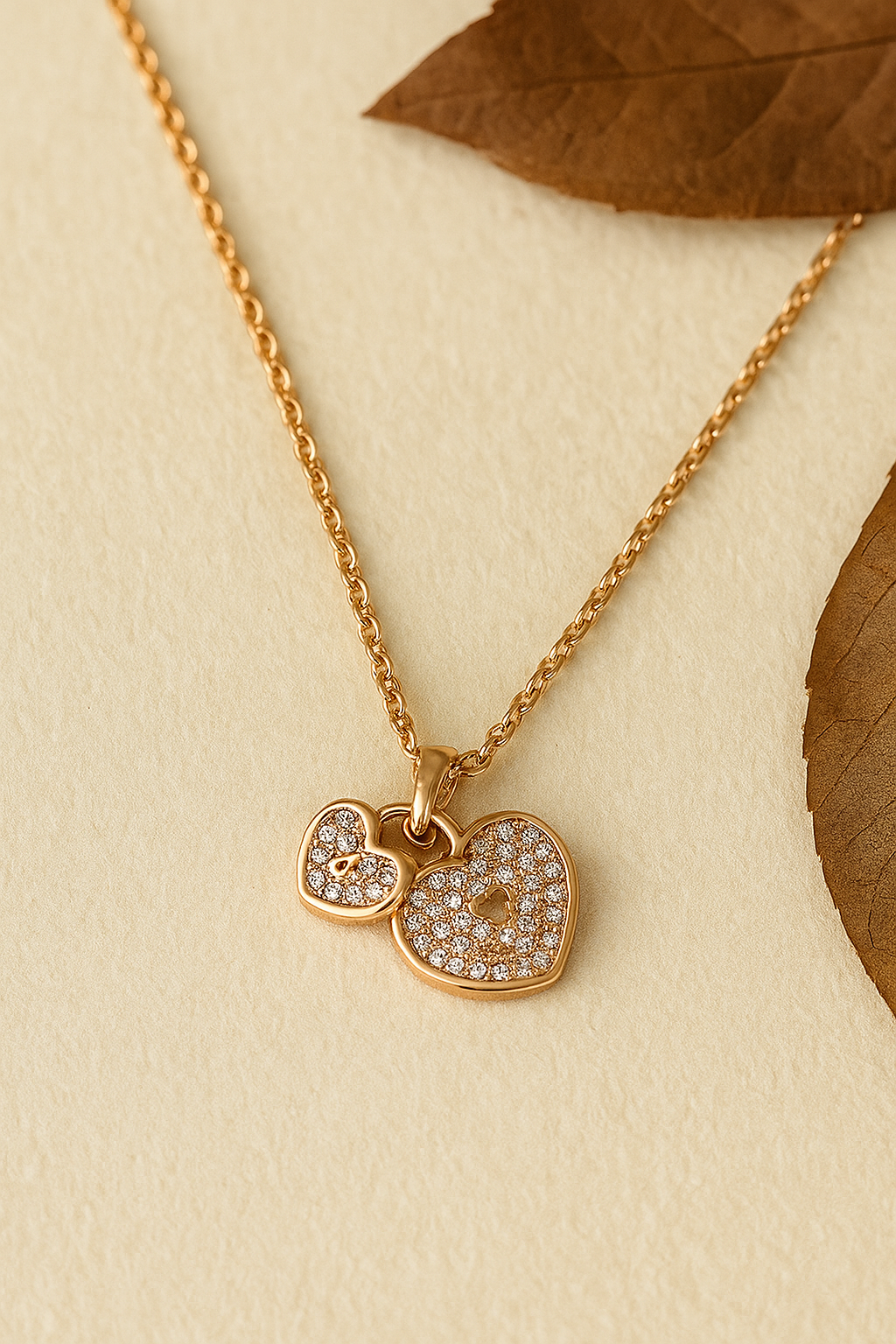 Double Heart Diamond Pendant Twin Heart Charms with Embedded CZ Stones