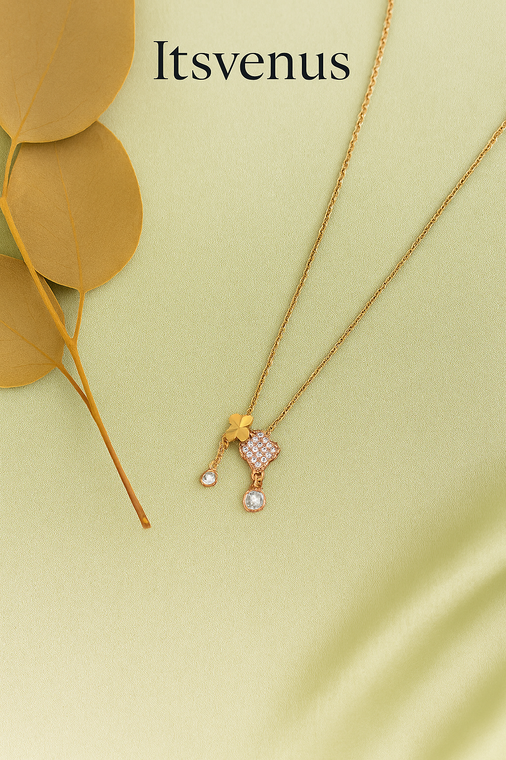 Lucky Drape Trio Necklace – CZ Clover & Drop Charms