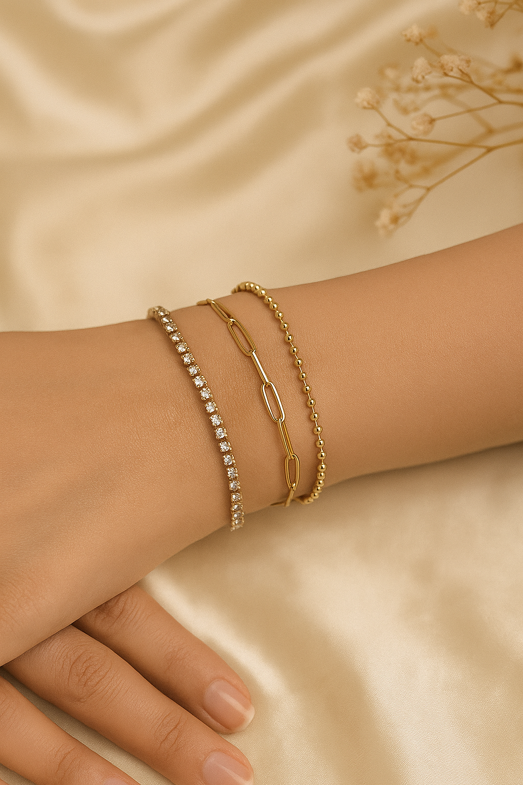 18K Gold-Plated Trio Stacked Bracelet Set | Anti-Tarnish Everyday Luxe