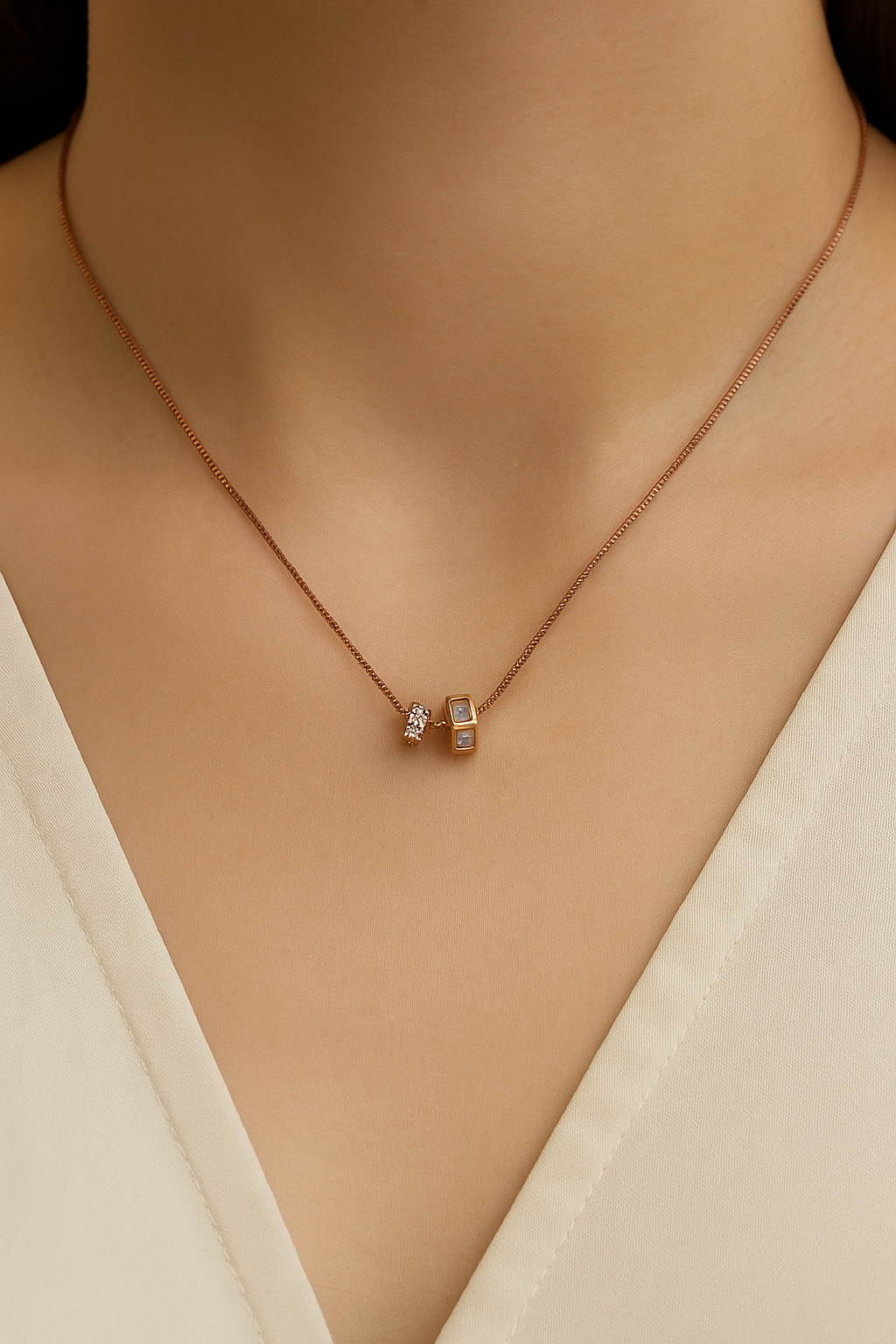 Minimal Dual Charm Pendant Clear Crystal & Micro-Pavé CZ Charms