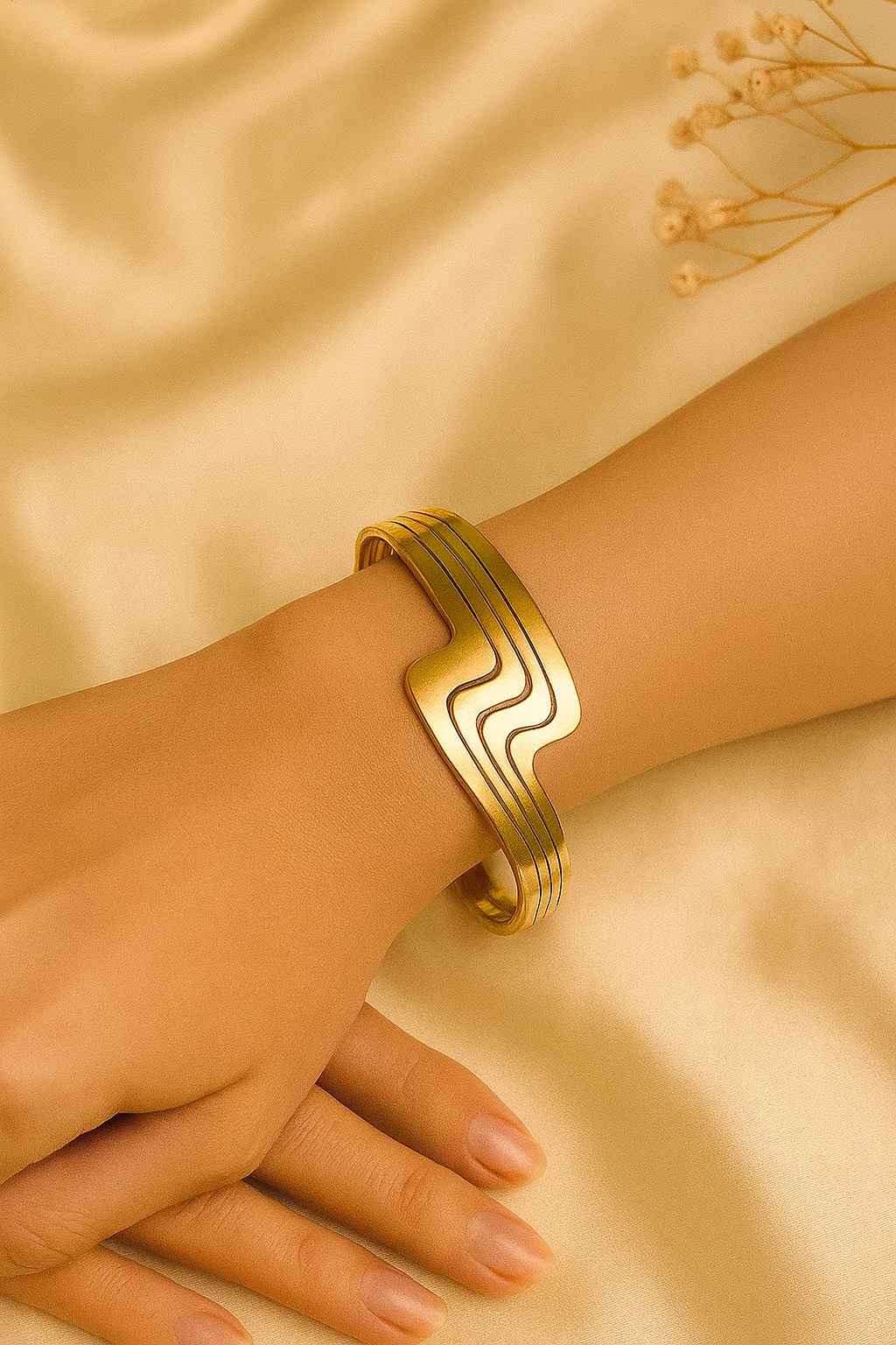 18K Gold-Plated Triple Wave Cuff Bracelet | Anti-Tarnish Art Deco Edit