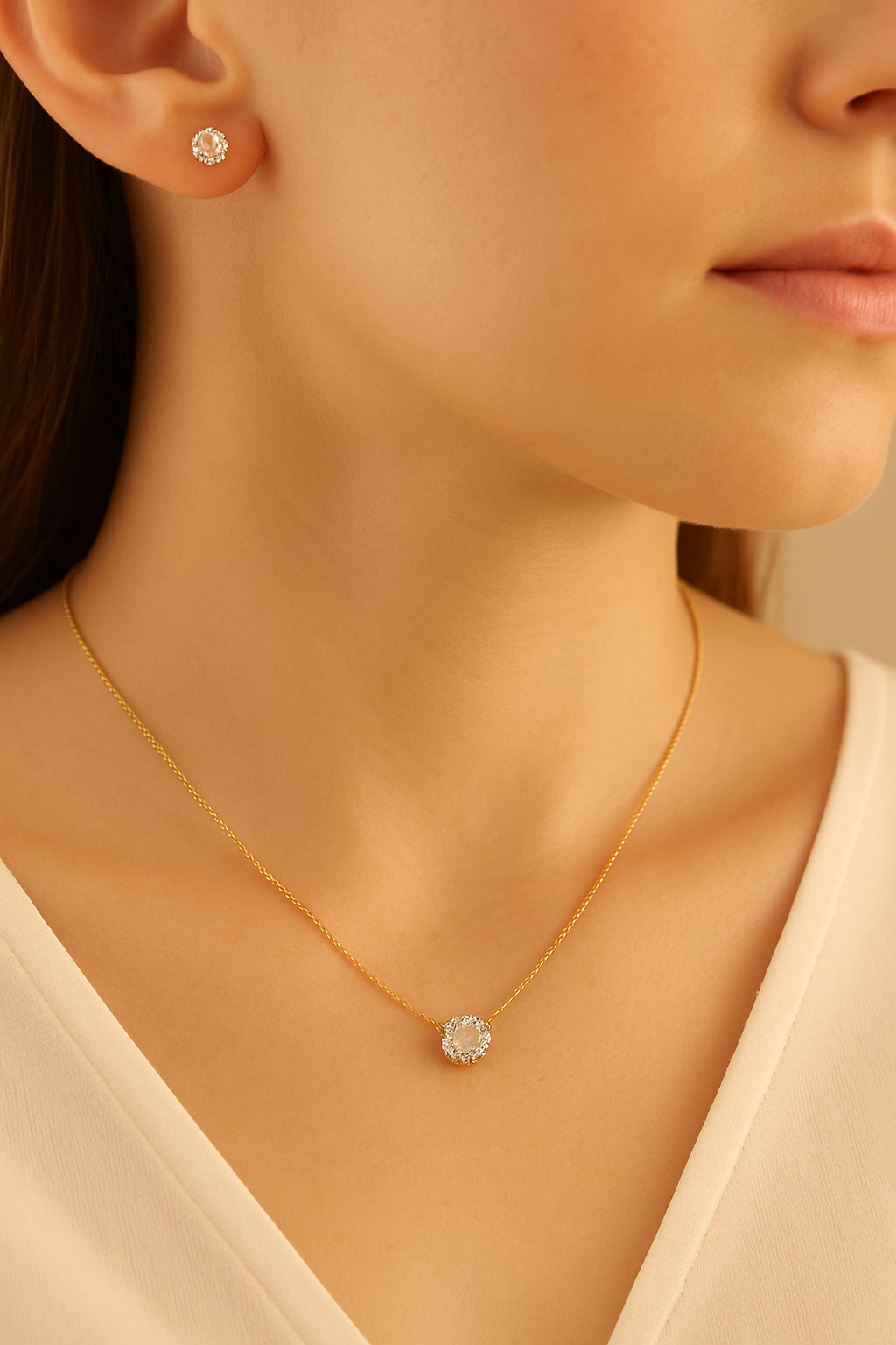 Classic Solitaire Necklace & stud Earrings Set