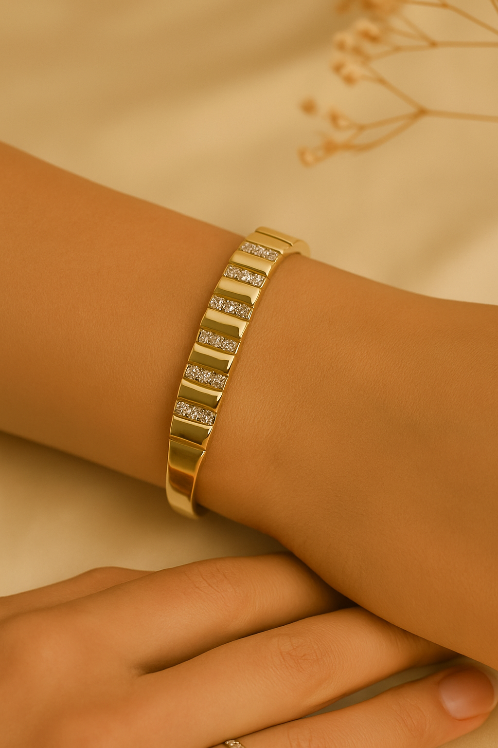 18K Gold-Plated Luxe Panel Bangle | Anti-Tarnish Designer Finish