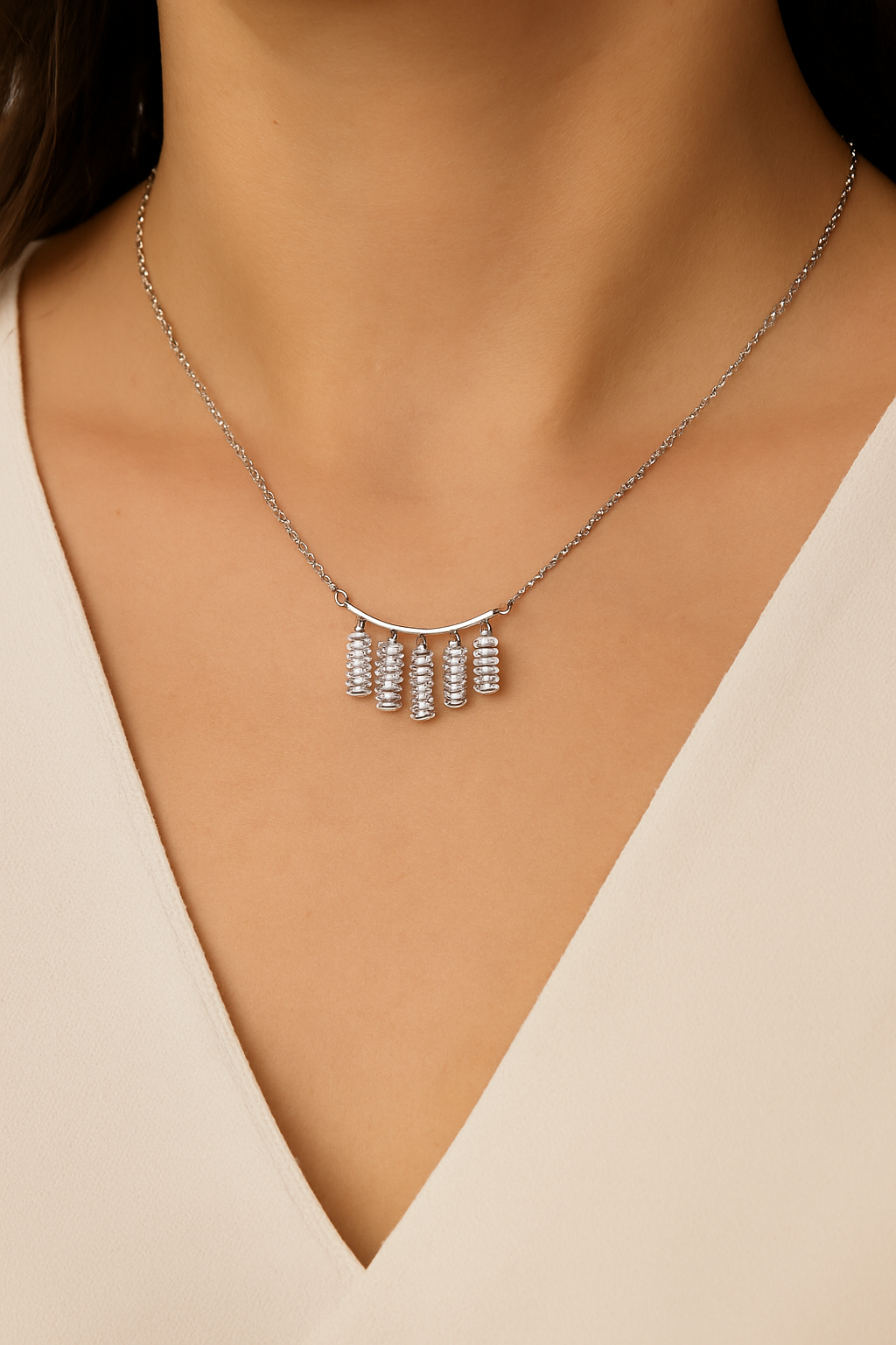 Lustre Bar Baguette Necklace – Two-Tone CZ Drop Necklace