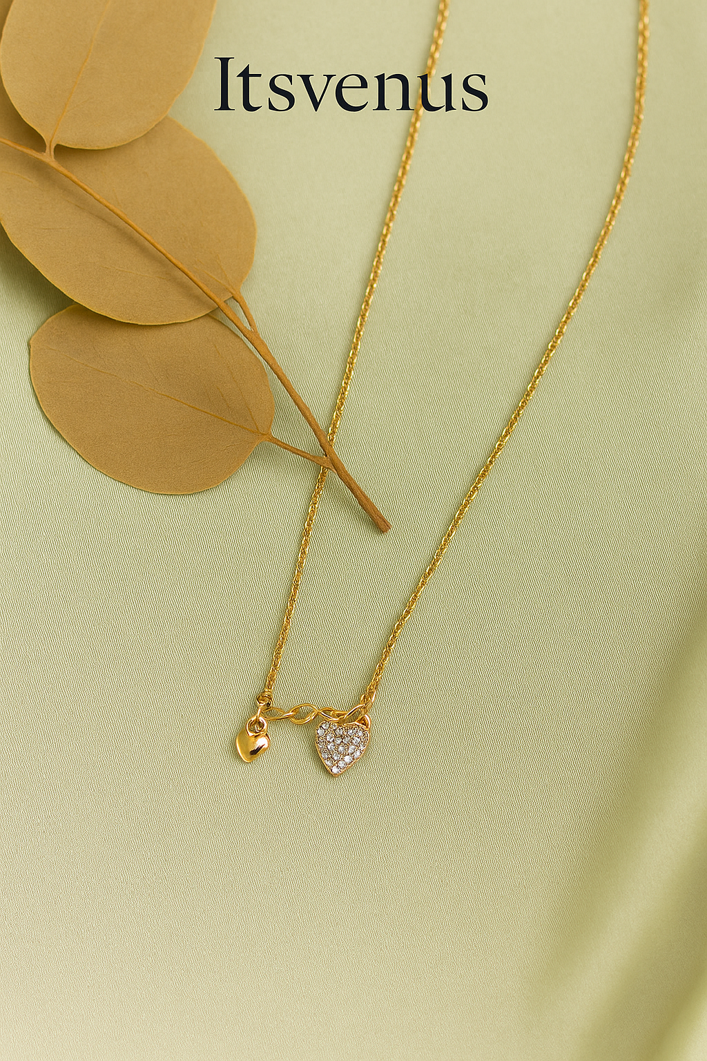 Dual Heart Link Necklace – CZ-Paved & Polished Heart Charms