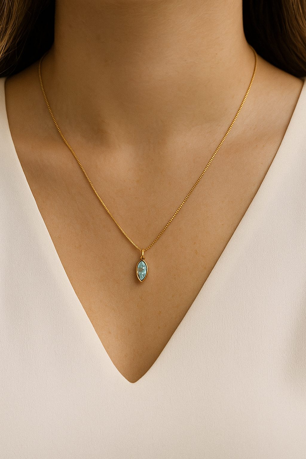 Aqua Marquise Pendant Necklace