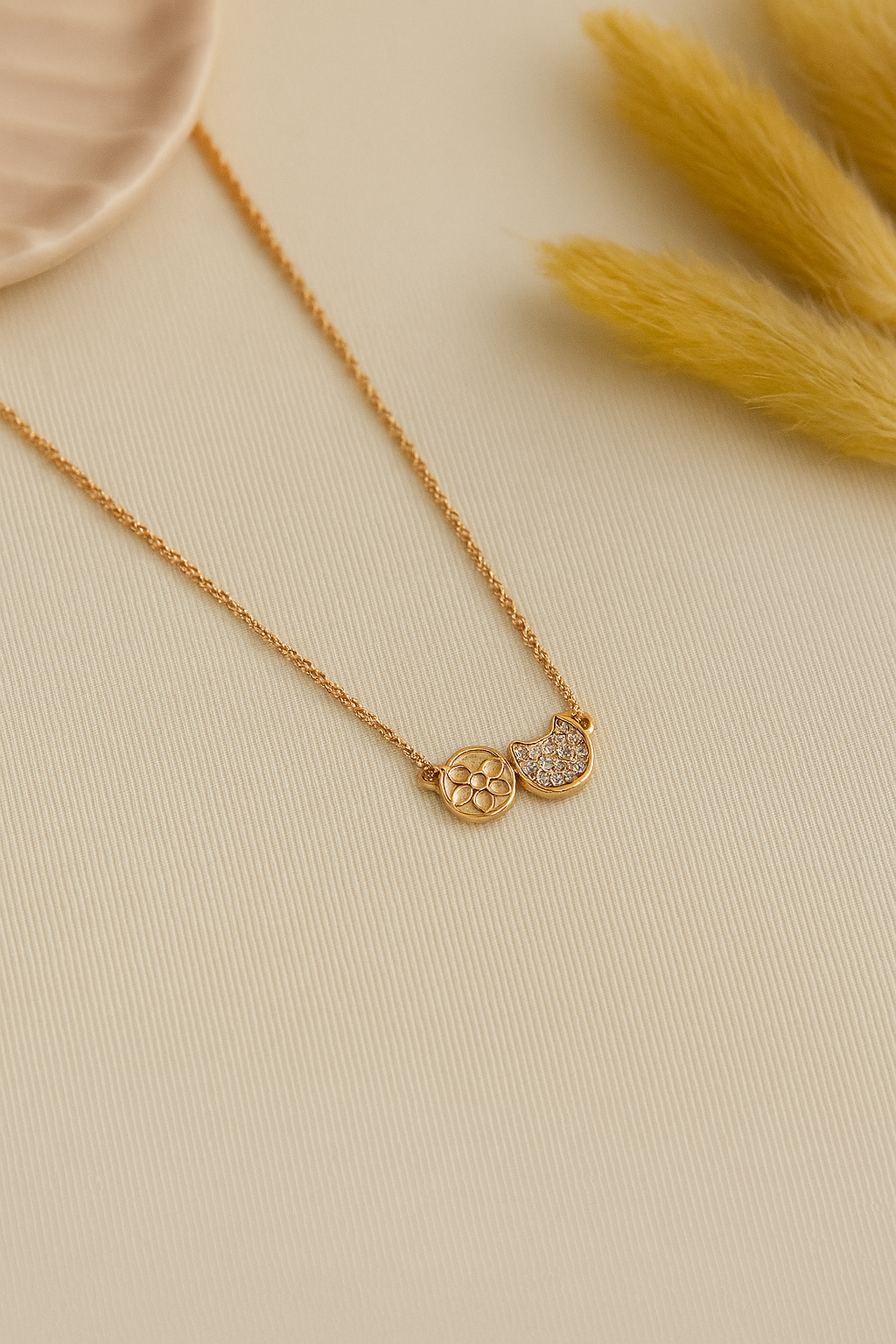 Bloom & Bling Charm Necklace Twin Charm Floral Pendant with CZ Accents