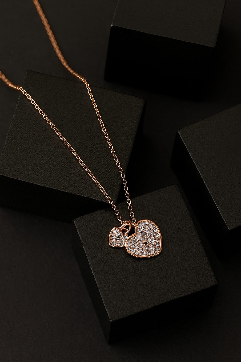 Double Heart Diamond Pendant Twin Heart Charms with Embedded CZ Stones
