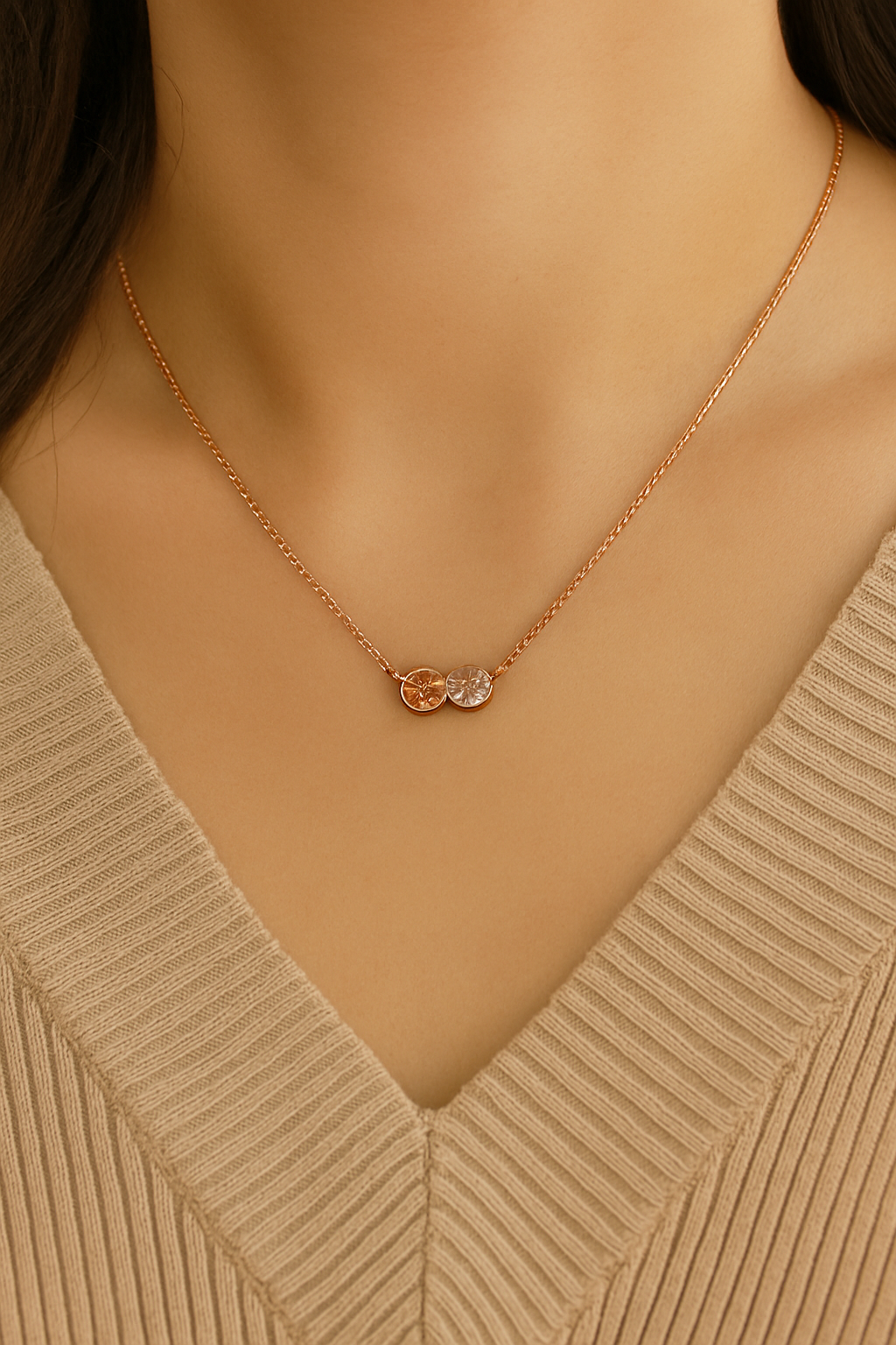 Bloom & Bling Charm Necklace Twin Charm Floral Pendant with CZ Accents