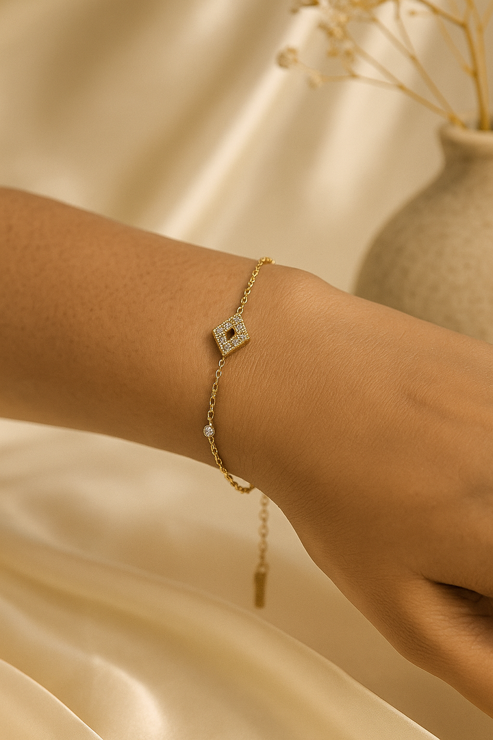 18K Gold-Plated Diamond Charm Chain Bracelet | Minimal Luxe Edition