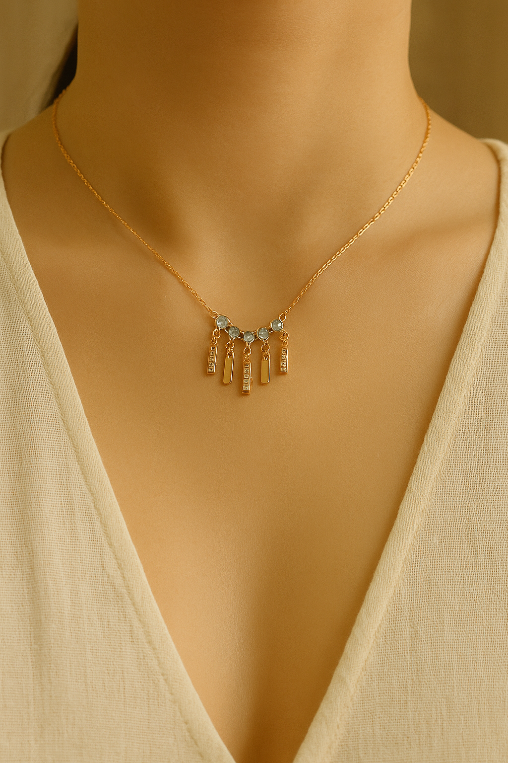 Leaf Drop Floral Arc Necklace CZ & Pearl-Leaf Rose Gold Pendant