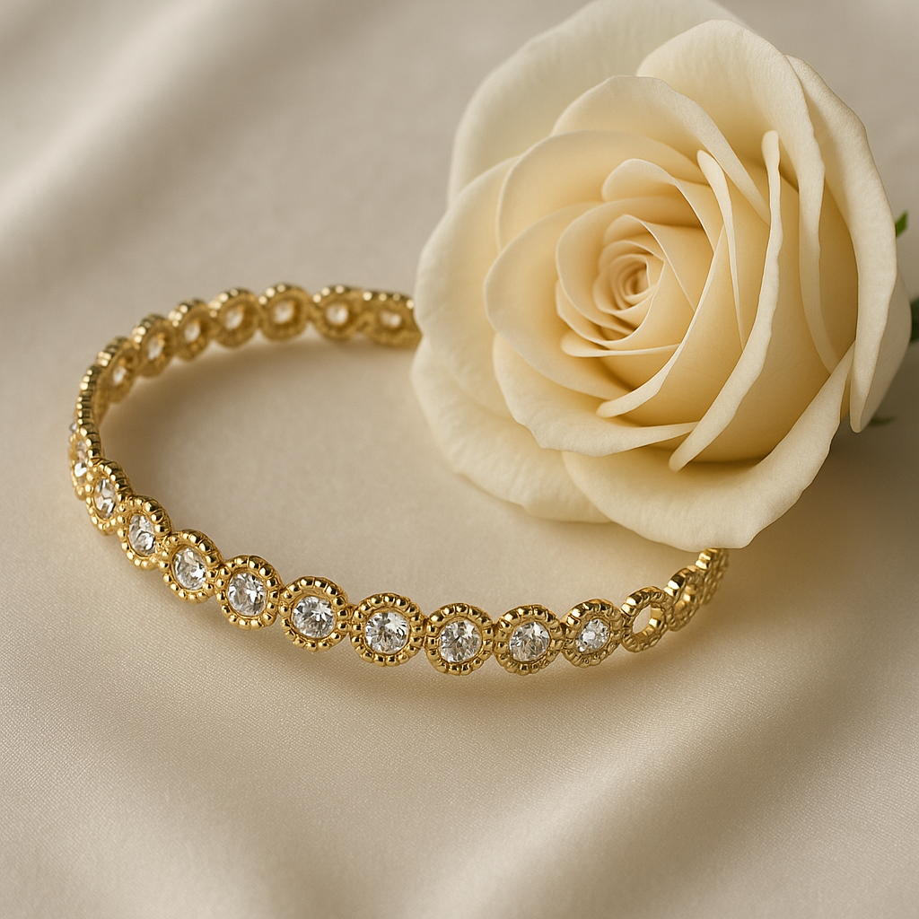 18K Gold-Plated Floral Halo Crystal Bangle | Anti-Tarnish Sparkle Edit