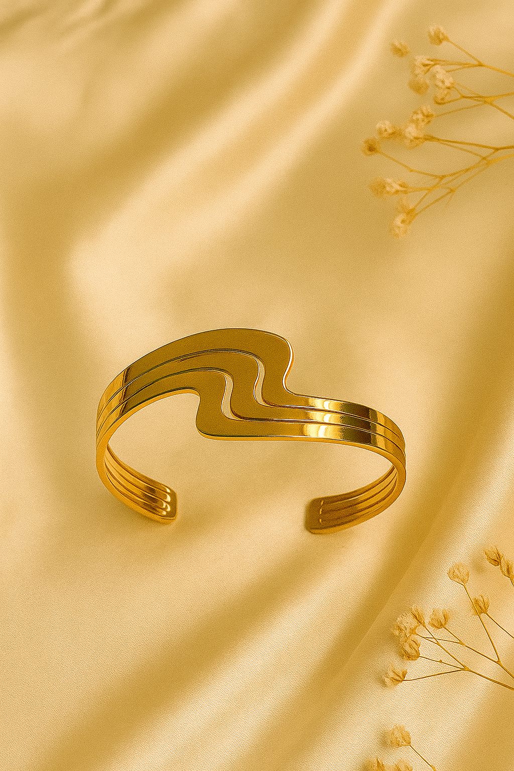 18K Gold-Plated Triple Wave Cuff Bracelet | Anti-Tarnish Art Deco Edit