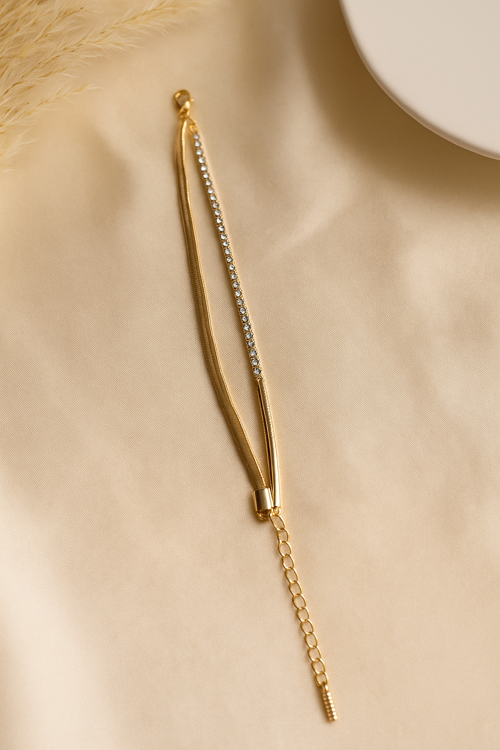 18K Gold-Plated Dual Chain Crystal Bracelet | Anti-Tarnish Layered Look