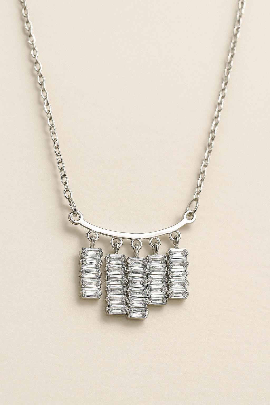 Lustre Bar Baguette Necklace – Two-Tone CZ Drop Necklace