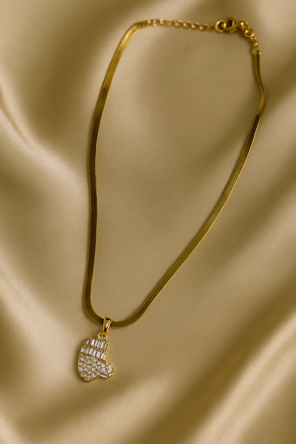 Crystal Glove Pendant Necklace with Gold Flat Chain