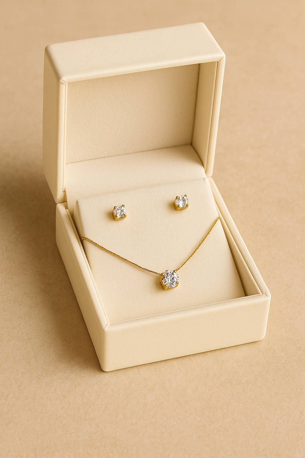 Classic Solitaire Necklace & stud Earrings Set