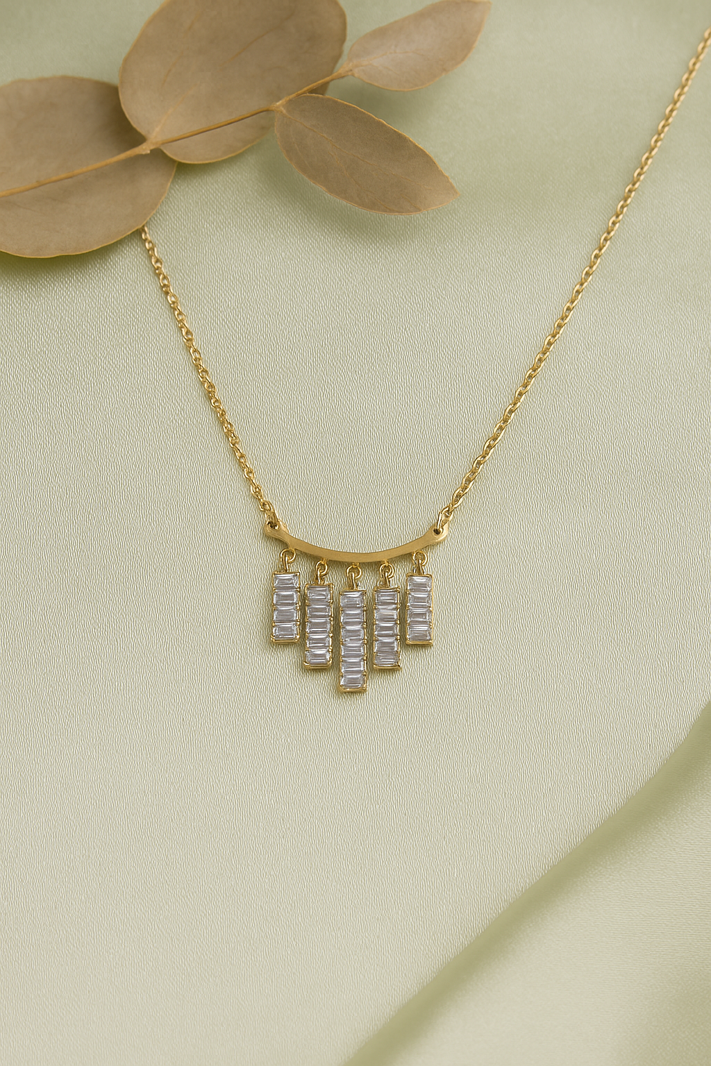 Lustre Bar Baguette Necklace – Two-Tone CZ Drop Necklace